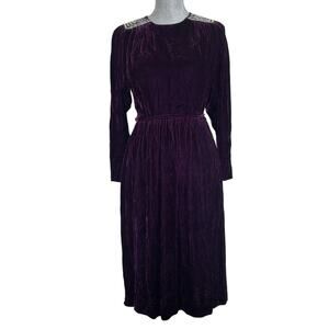 Vtg 80s Purple Crushed Velvet Silk Blend Dress Size 6 Whimsigoth Fairy Grunge